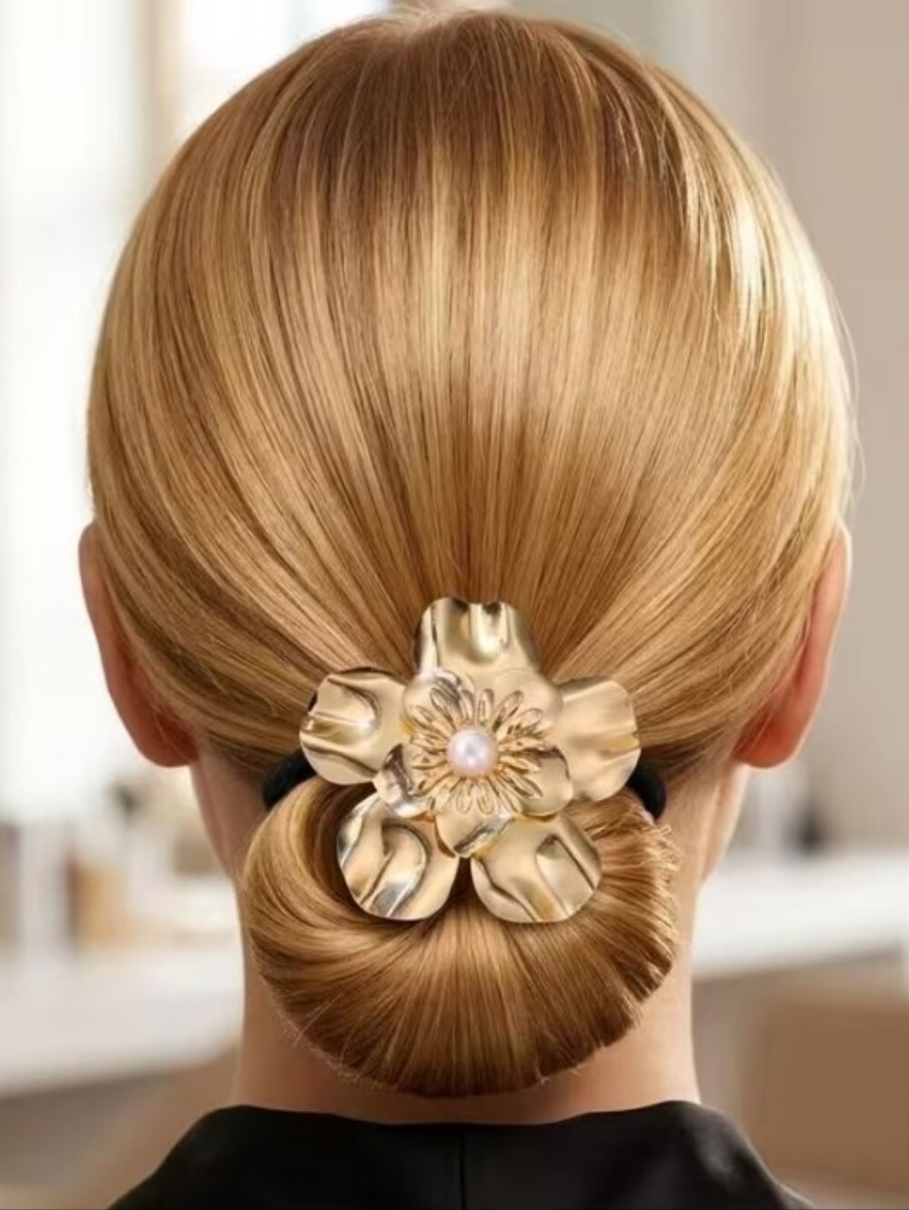 NEW! Gold Chic Huge Flower Pearl Hair Tie- Elastic Band